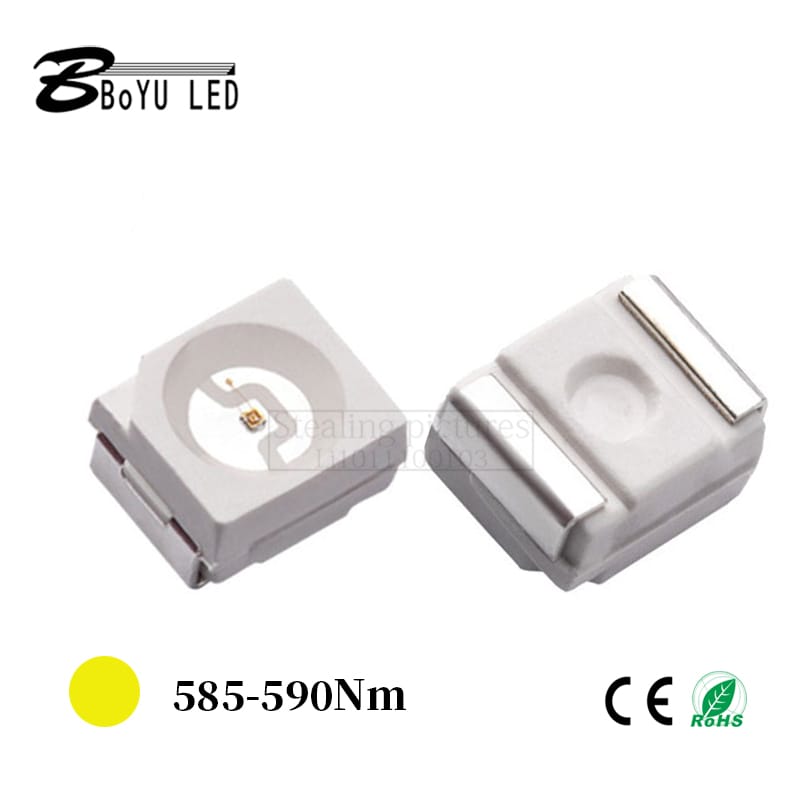 100pcs highlight 3528 smd LED3528 yellow 3528 yellow light 3528 yellow light SMD LED lamp beads 585-590nm 2.0-2.2v 20mA
