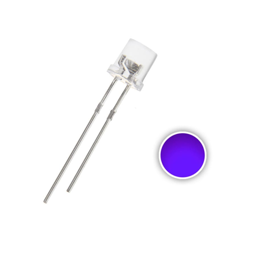 100PCS 5MM Flat Top UV Purple LED Transparent Light Ultra Bright Wide Angle Ultraviolet 395nm - 400nm Lamp Light Beads