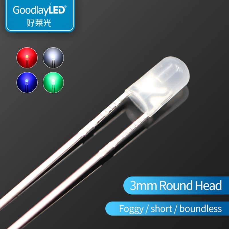 1000PCS Led 3mm Round Head short foot fog white light red  blue  green and yellow straight inserted led beads