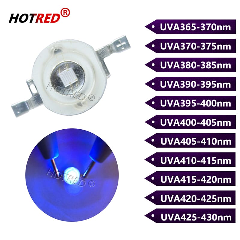 10pcs-100pcs 3W UV High Power LED Light Beads Ultra Violet Purple LED Chip 360nm 365nm 370nm 380nm 390nm 395nm 400nm 405nm 430nm