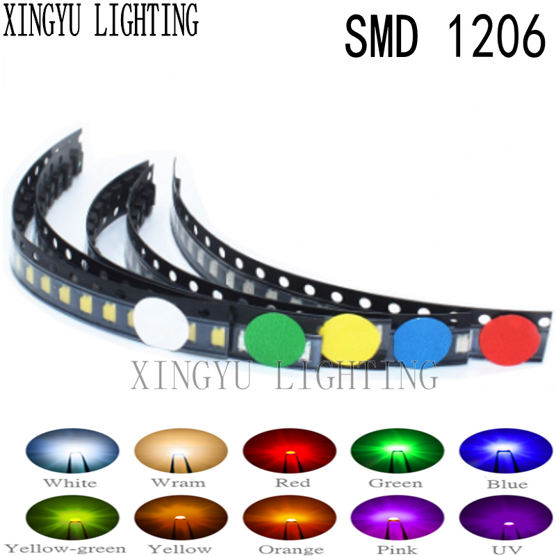 5 colors x20pcs =100pcs 1206 SMD LED light Package Red White Green Blue Yellow Purple bead High Light Emitting Diode DIY Kit