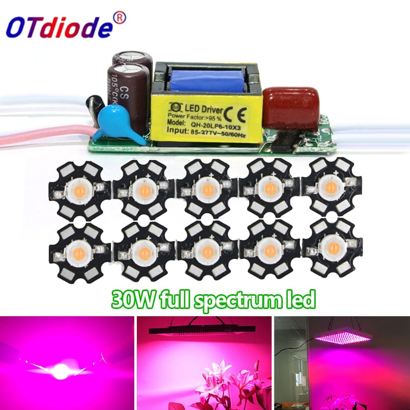 10pcs 3W LED 400nm-840nm Full Spectrum Beads Chip 45mil 700mA Plant Lights 20mm Board With 6-10X3W Inside or External Driver