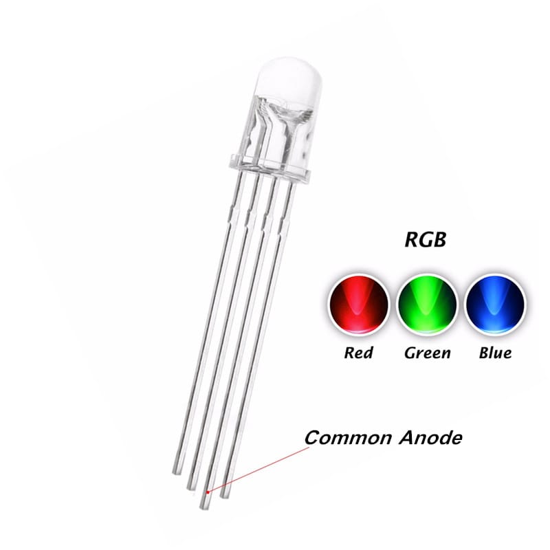 50PCS 5MM RGB Tricolor LED Common Anode DIP-4 Water Clear 4 Pins Controlable LED Lamp Light Beads
