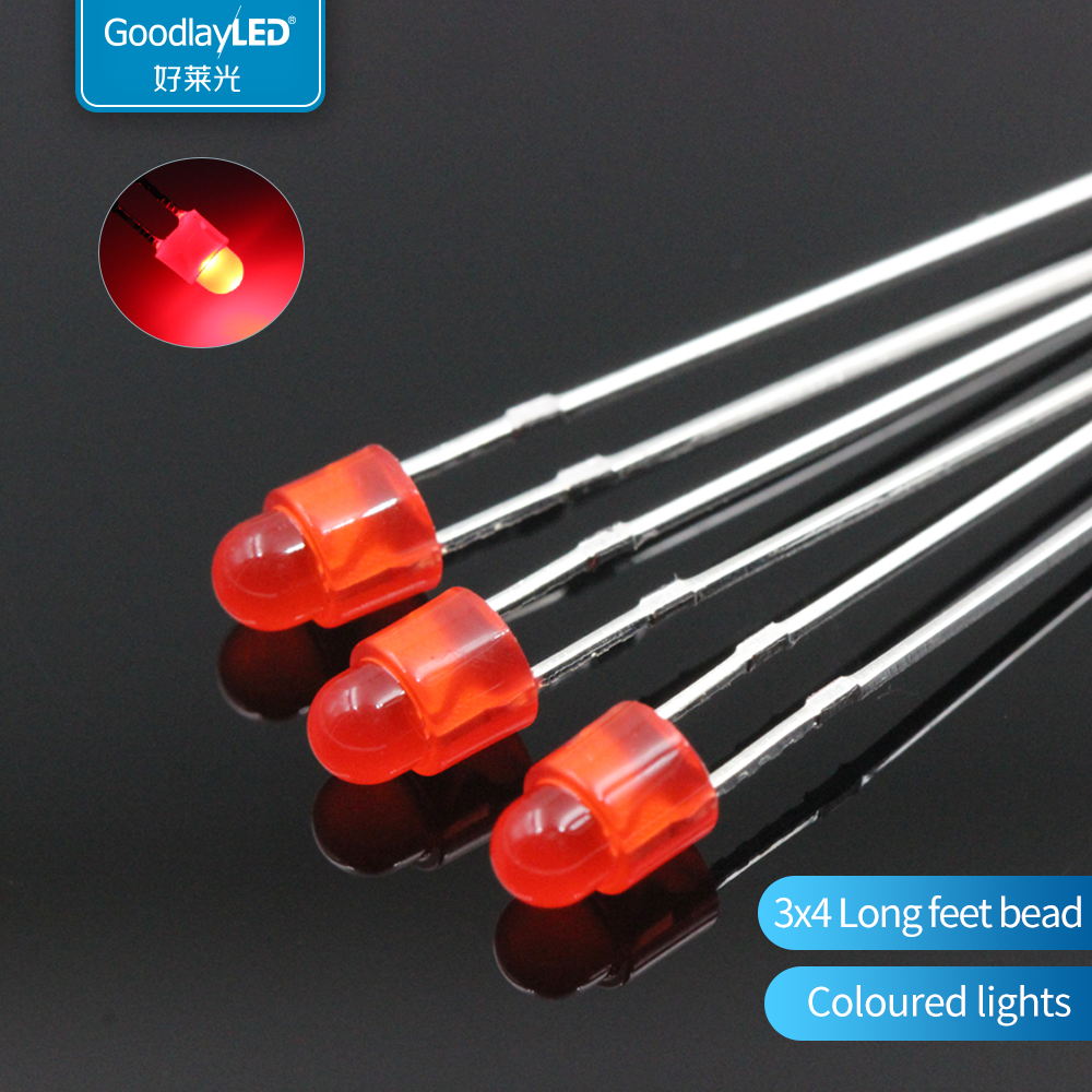 1000pcs 3x4mm Round head with long footlights bead  Led light-emitting diodes,