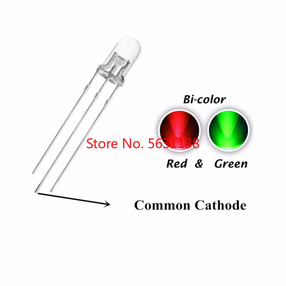 100pcs 5mm Dual Color Red Green LED Common Cathode DIP Ultra Bright Transparent Round Head Light Beads Bi-Color Water Clear Lamp