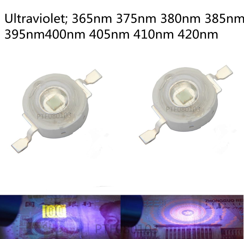 10pcs 3W UV High Power LED Light Beads Ultra Violet Purple LED Chip 360nm 365nm 370nm 380nm 390nm 395nm 400nm 405nm 430nm