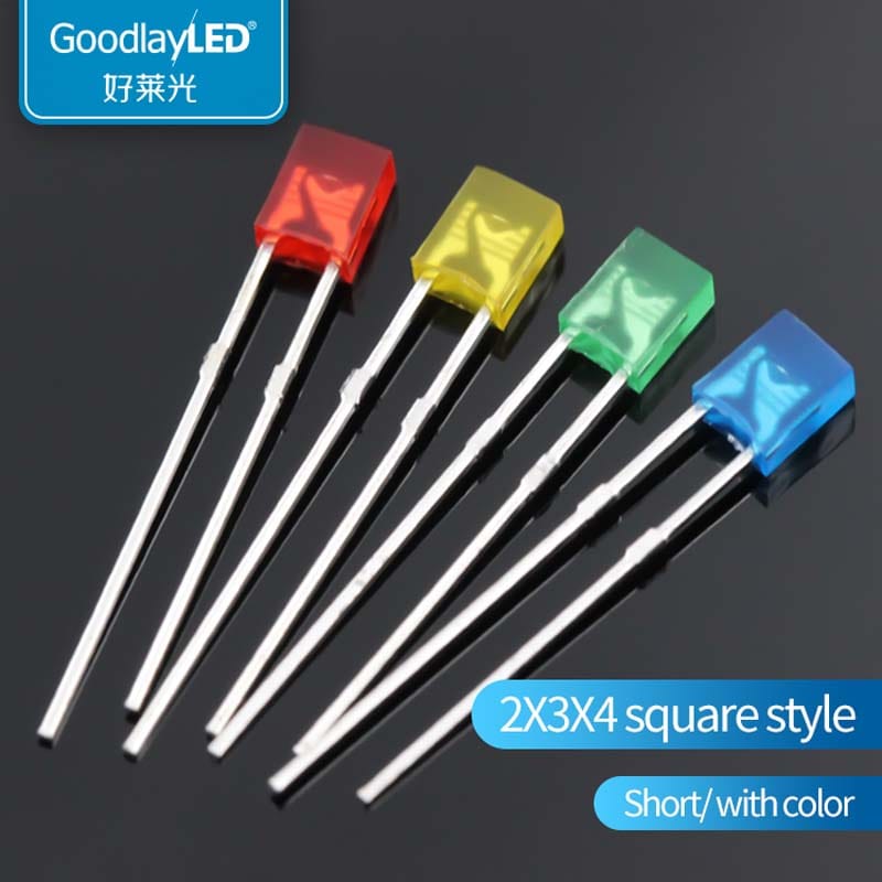 1000PCS 2x3x4 square short leg red green and blue LED direct light beads with color light-emitting diode