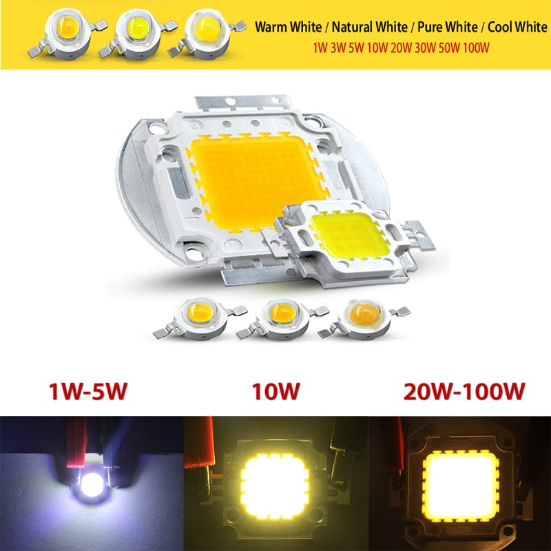 New Hot High Power LED Chip Warm Pure Cold White Lighting Beads 1W 3W 5W 10W 20W 30W 50W 100W Integrated Matrix Bulb COB Lamp