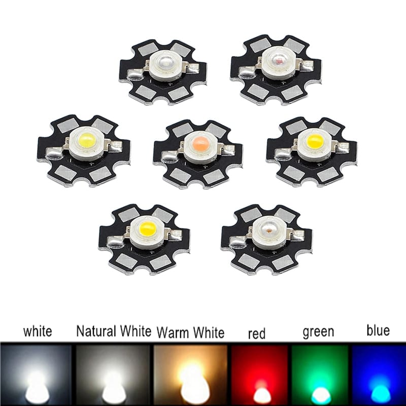 10Pcs 3W High Power Chip white Red Blue Green light Bead Emitter LED Bulb Diodes Lamp Beads with 20mm Star PCB Platine Heatsink
