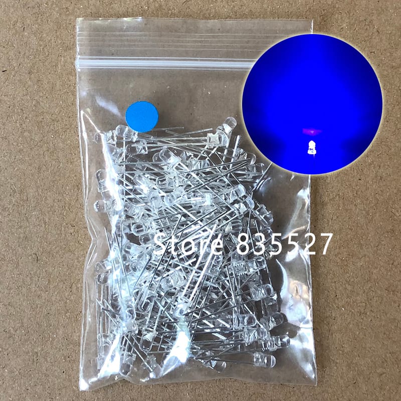 100PCS/LOT F3 3MM Round Transparent Shell Blue LED Light-emitting Diodes Water Clear For DIY Light  lamp beads DIP