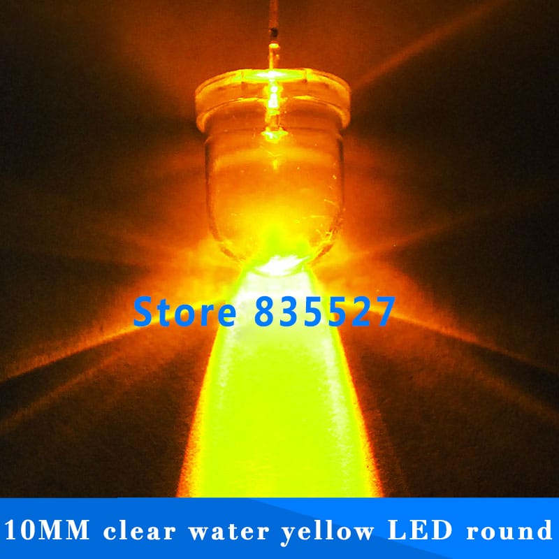 20pcs/lot F10 Round Water Clear 10mm Yellow LED Super Bright Light Lamp beads Emitting Diode Diodes DIP For DIY lights head