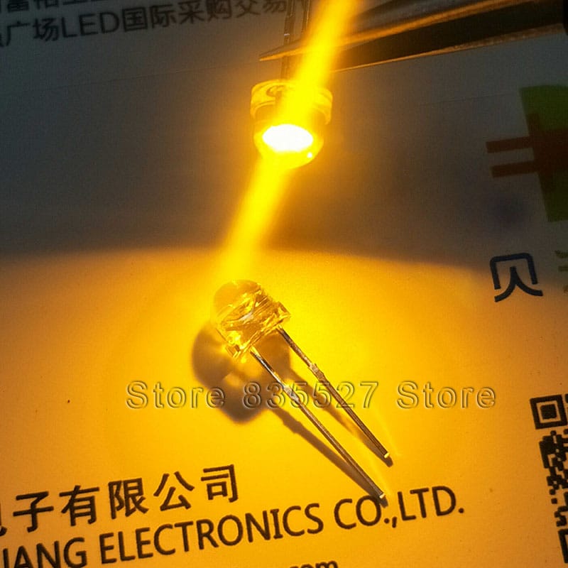 50pcs/lot Ultra-large cup yellow light 5mm straw hat golden yellow F5 water clear lamp LED bead light emitting diode chip