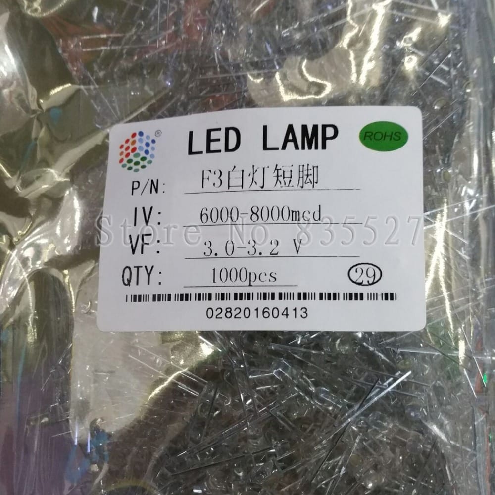 1000pcs / lot  white 3mm round LED lamp beads white super bright LED Light-emitting diodes (high quality leds)