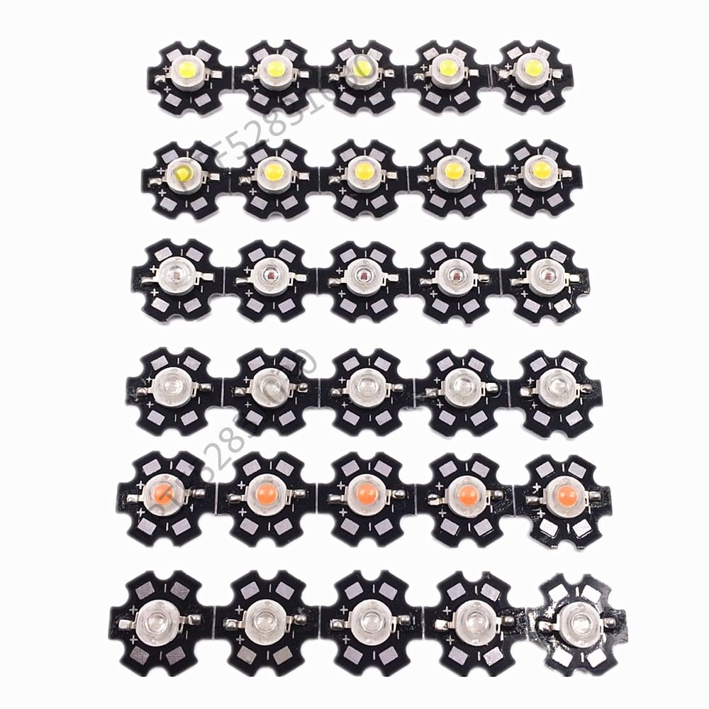 1W 3W Warm Neutral Cool Cold White 6000k Green 530nm Royal Blue 445nm Red 620nm 660nm Full Spectrum LED Bead Light +20mm Star
