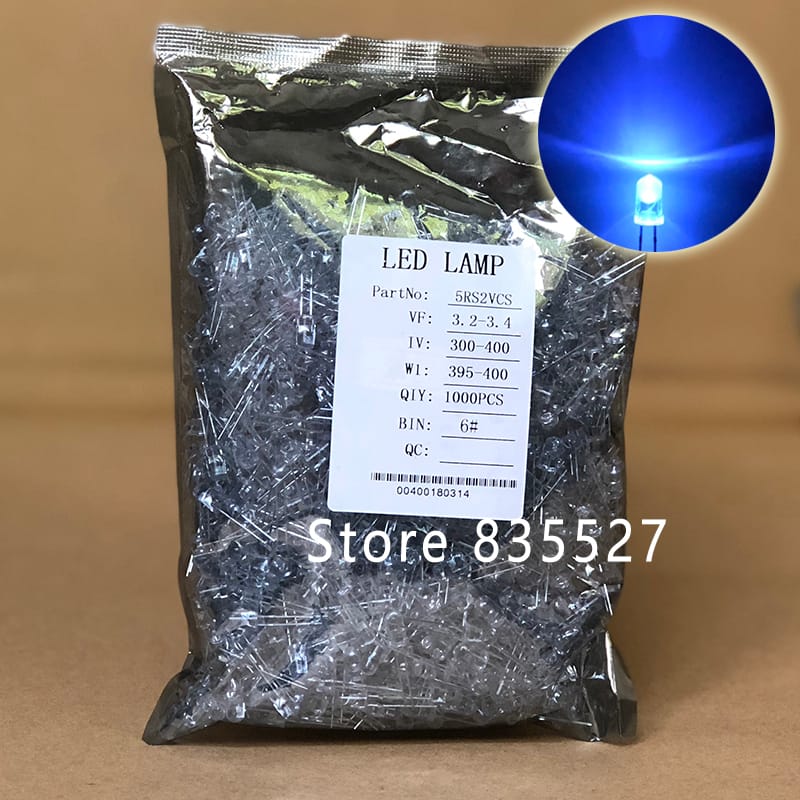 1000pcs / LOT F5 5MM Round LED Water and Clear Purple UV Super Bright LED light emitting diode Kit DIP Lamp beads