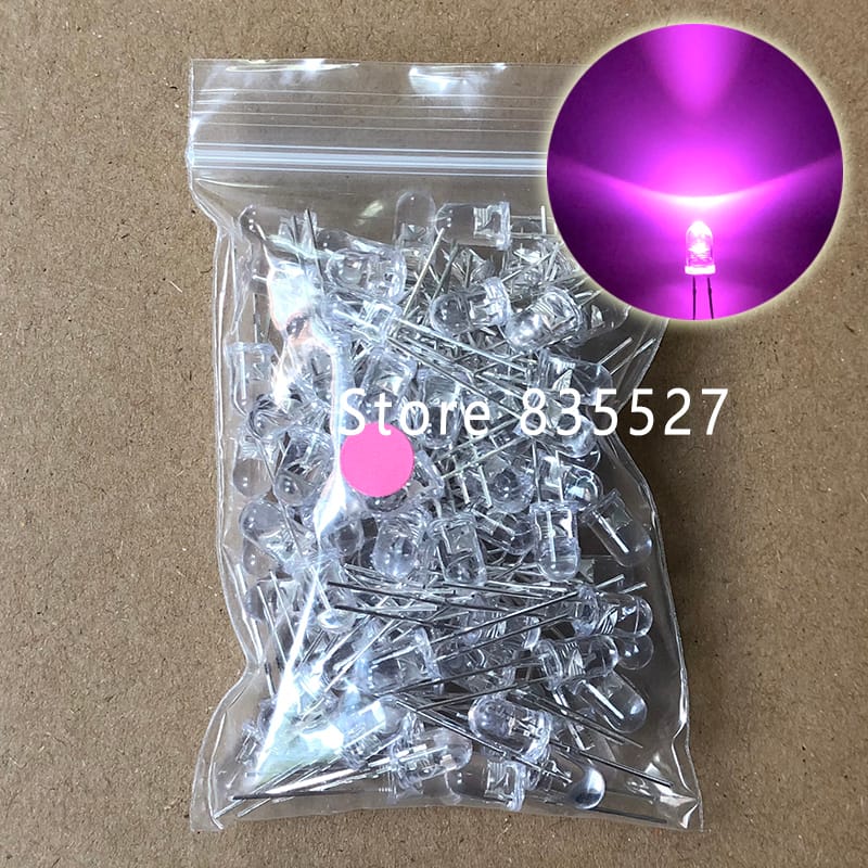 100pcs / LOT  F5 5MM Round LED Water and Clear Pink Super Bright LED light emitting diode Kit DIP Lamp beads