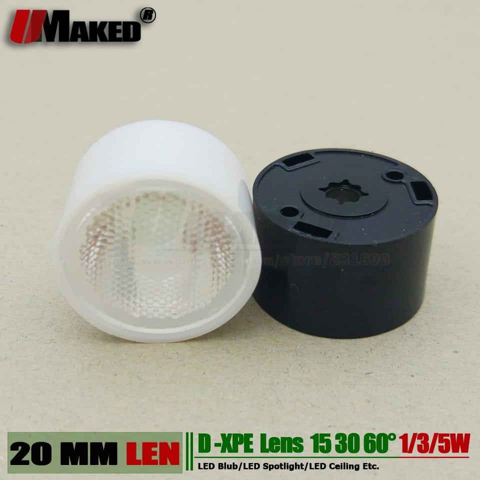 UMAKED 20MM XPE LED Lens 3W 5W 10W  XPL XTE light len Angle 15 30 60 PMMA Bead face with Bracket holder For led torch flashlight