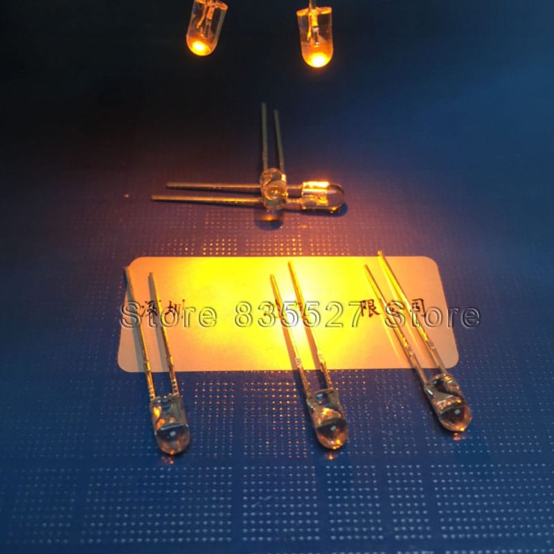 100pcs/lot Ultra bright yellow light 3mm round golden yellow 2200k warm yellow F3 Borderless lamp LED bead light emitting diode