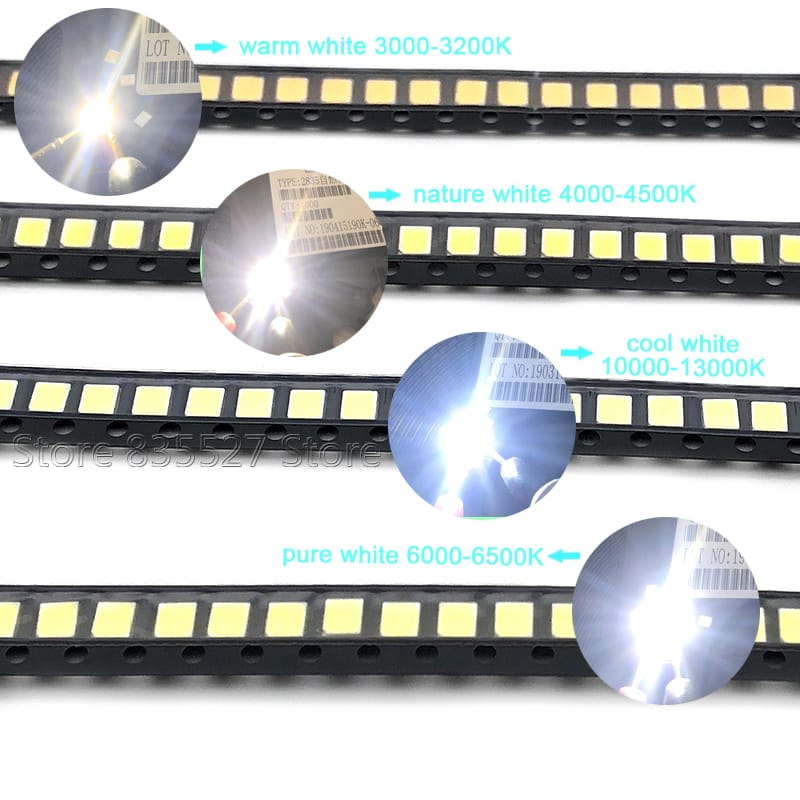 4 colors* 50pcs=200pcs  2835 SMD LED pure/natural/warm/cool white LED 23-25LM bright lamp beads Light emitting diode