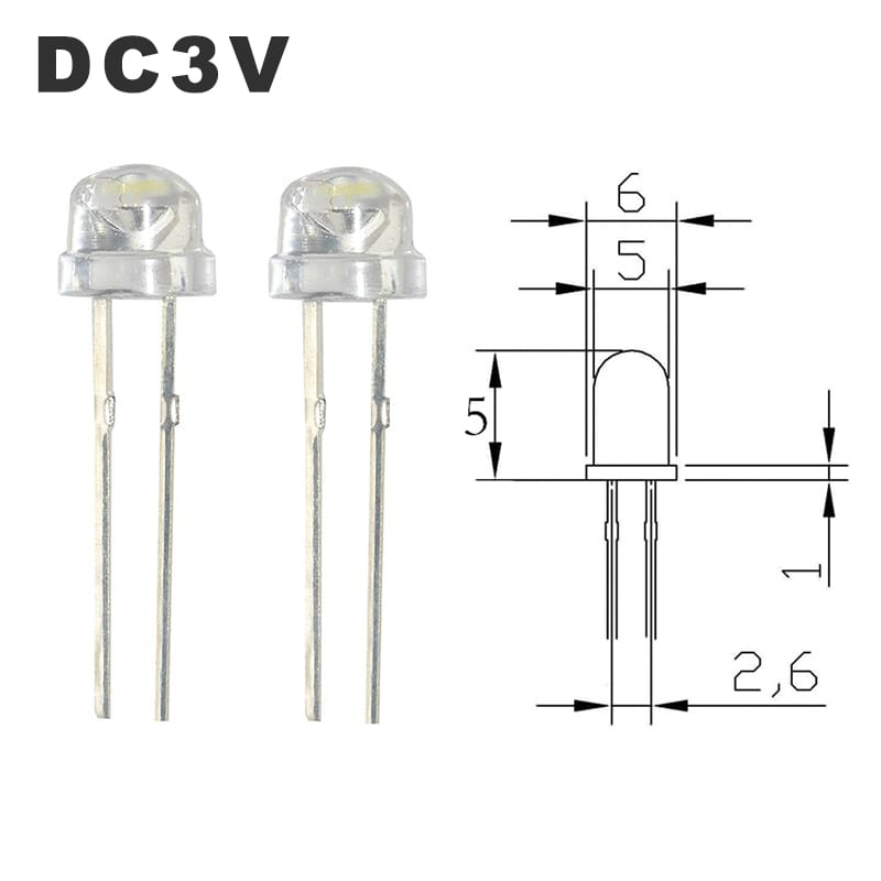 100pcs/Lot High Brightness Straw Hat LED Light-emitting Diode Light Bead 5mm DC3V Emitting Diode (LEDs) Connector Head And Cable