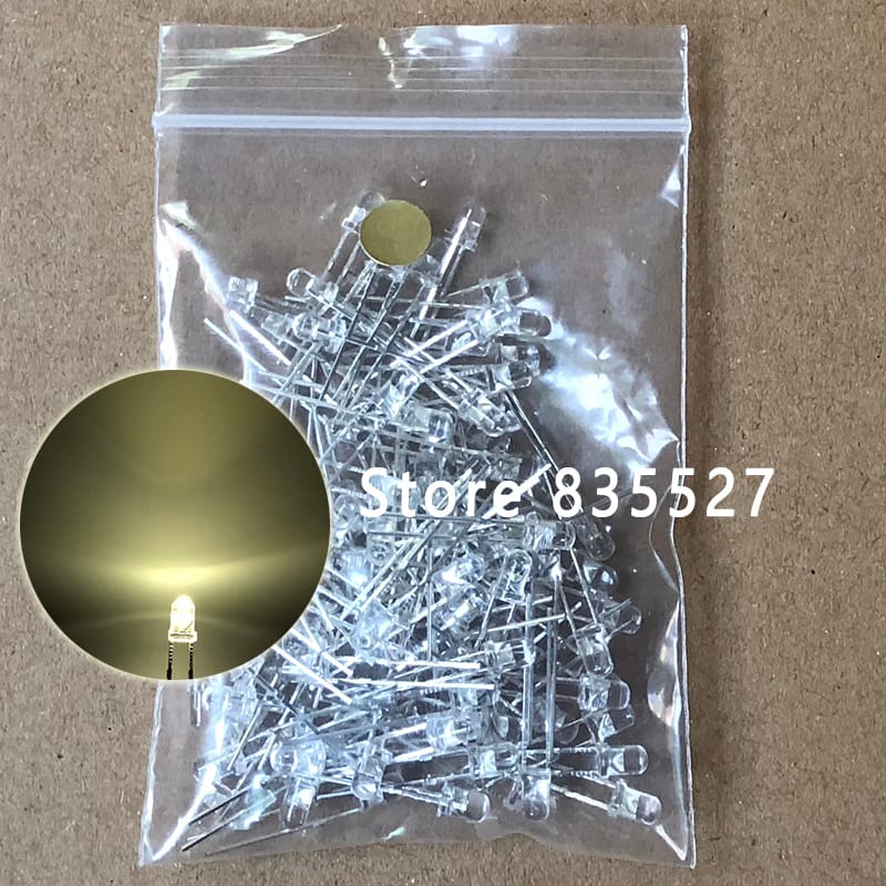 100PCS/LOT F3 3MM Round Transparent Shell Warm White LED Light-emitting Diodes Water Clear For DIY Light lamp beads DIP