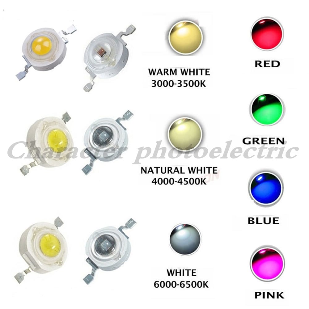 10pcs High Power LED Chip1W/ 3W Warm Cool White Red Blue Green UV Full Spectrum 660nm 440nm LED Grow Light For watt Light Beads