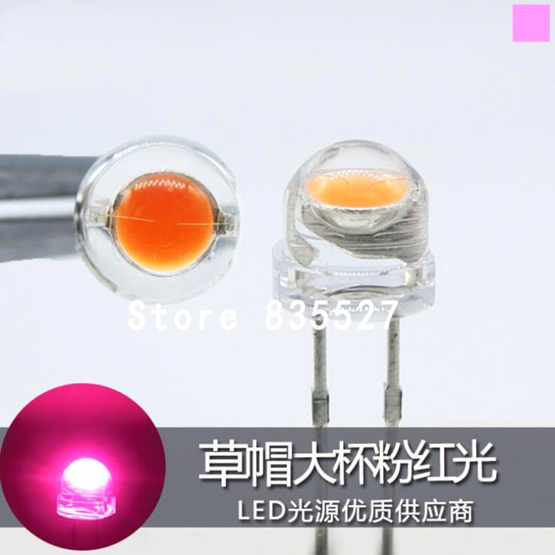 1000pcs/lot 5mm Pink LED straw hat F5 big large chip super bright LED light emitting diode lamp beads for DIY lights