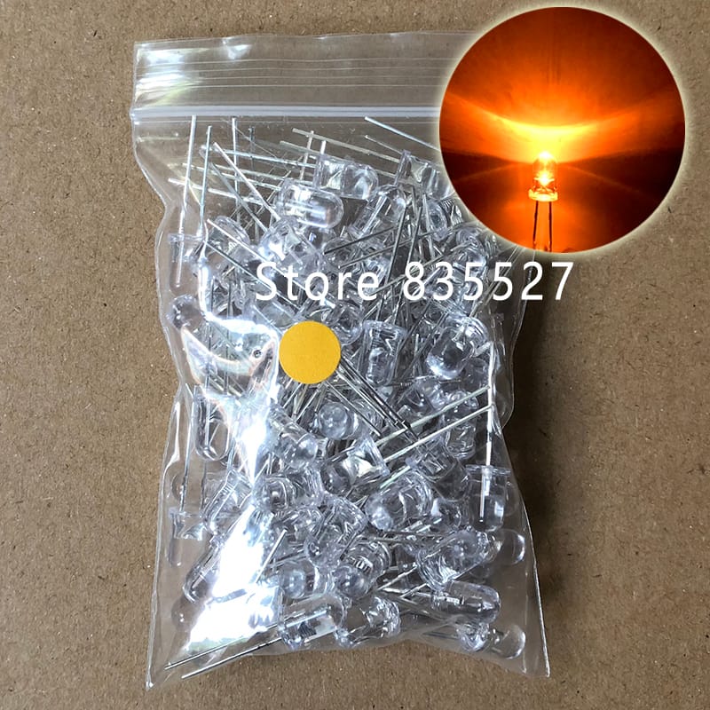 100pcs / LOT  F5 5MM Round LED Water and Clear Orange Super Bright LED light emitting diode Kit DIP Lamp beads