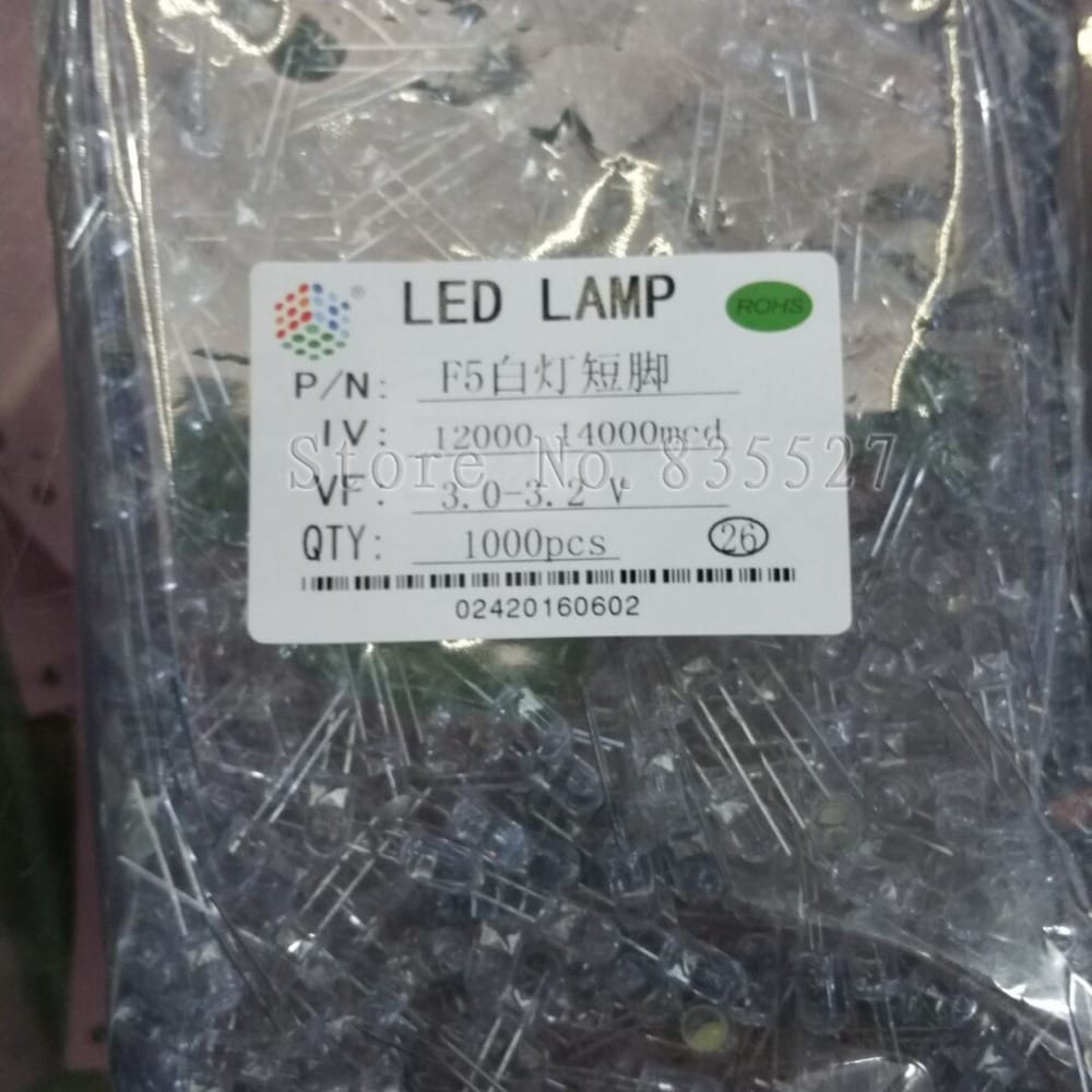 1000pcs / lot white 5mm round LED lamp beads white super bright LED Light-emitting diodes (high quality leds)