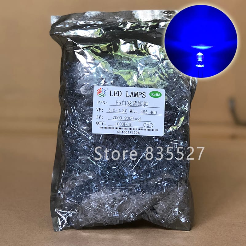 1000pcs / LOT F5 5MM Round LED Water and Clear Blue Super Bright LED light emitting diode Kit DIP Lamp beads