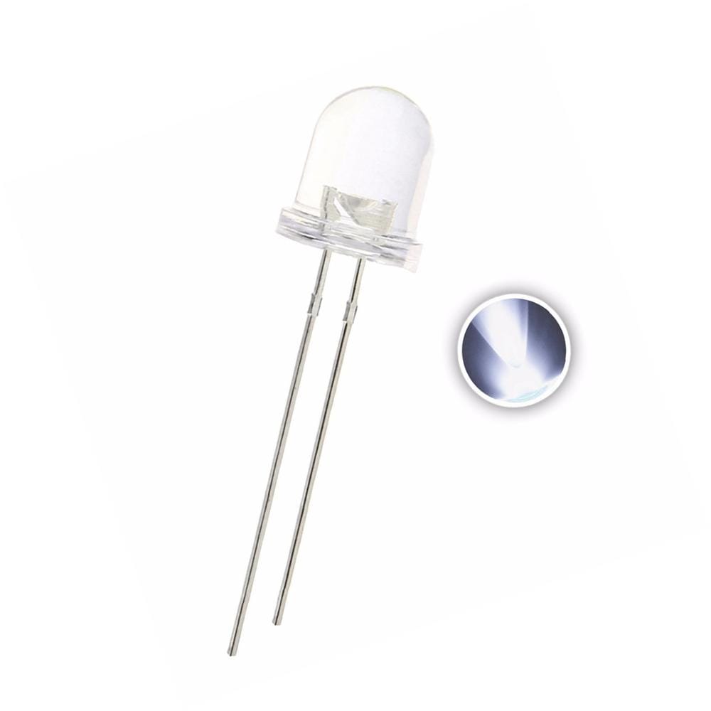 50PCS 8MM White LED Water Clear DIP-2 Lamp 3V 20mA 2PINS Ultra Bright Light Beads FREE SHIPPING