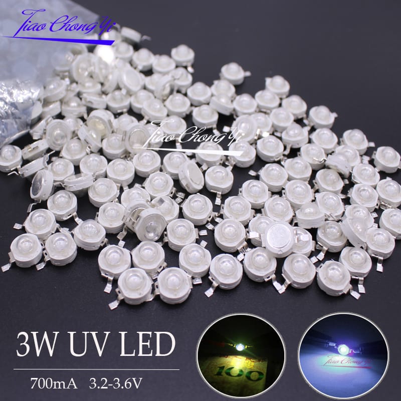 10pcs-100pcs 3W UV High Power LED Light Beads Ultra Violet Purple LED Chip 360nm 365nm 370nm 380nm 390nm 395nm 400nm 405nm 430nm