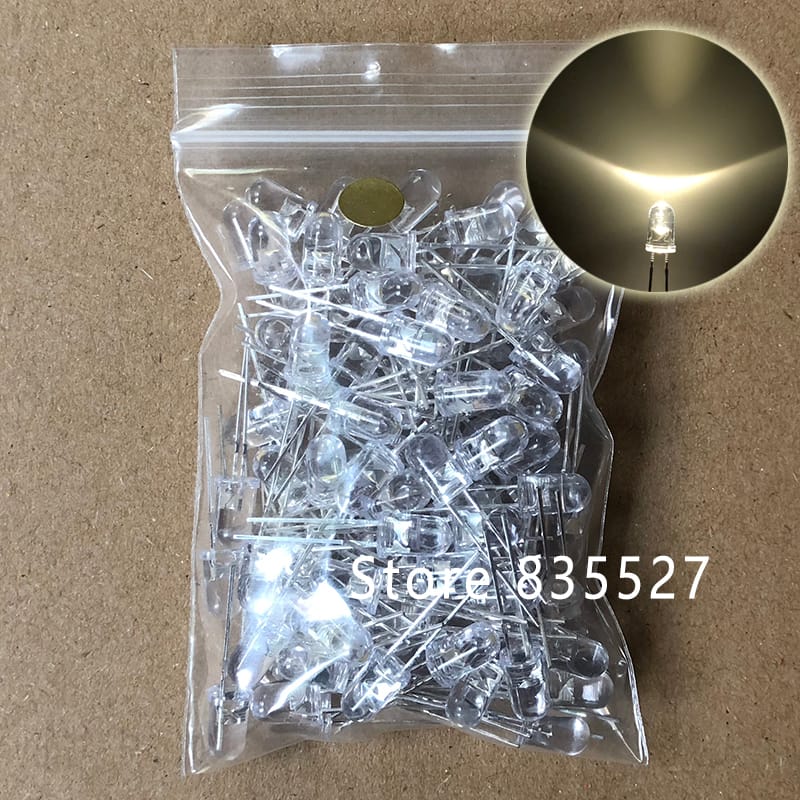 100pcs / LOT  F5 5MM Round LED Water and Clear Warm White Super Bright LED light emitting diode Kit DIP Lamp beads