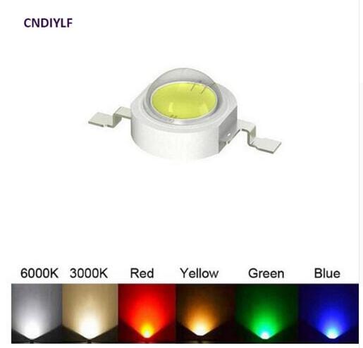 20PCS 1W High Power LED Light Beads 3V 300ma 110-120lm Of White 2V 300ma 30-50lm Of Red Yellow
