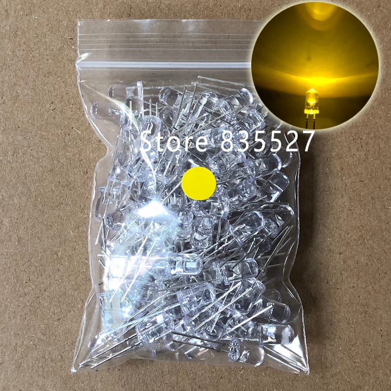 100pcs / LOT  F5 5MM Round LED Water and Clear Yellow Super Bright LED light emitting diode Kit DIP Lamp beads