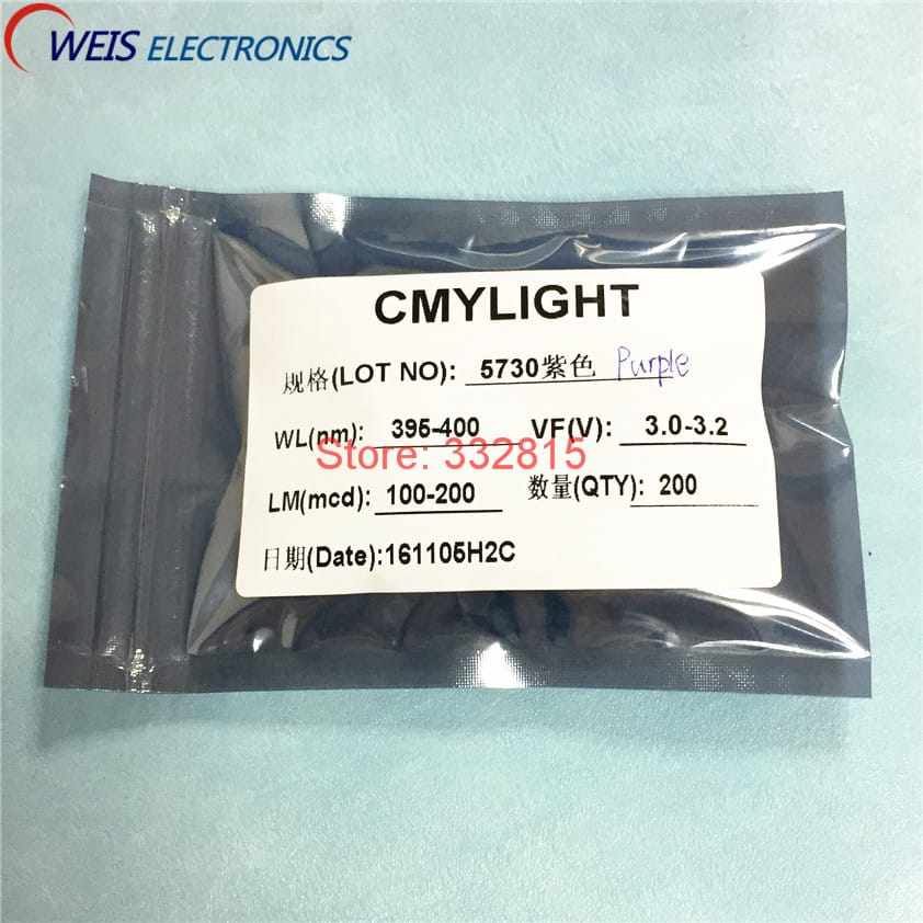 50PCS 5730 PURPLE LED UV LEDs SMD 395-400nm 3.0-3.2v 100-200mcd violet super bright light beads RoHs Free shipping