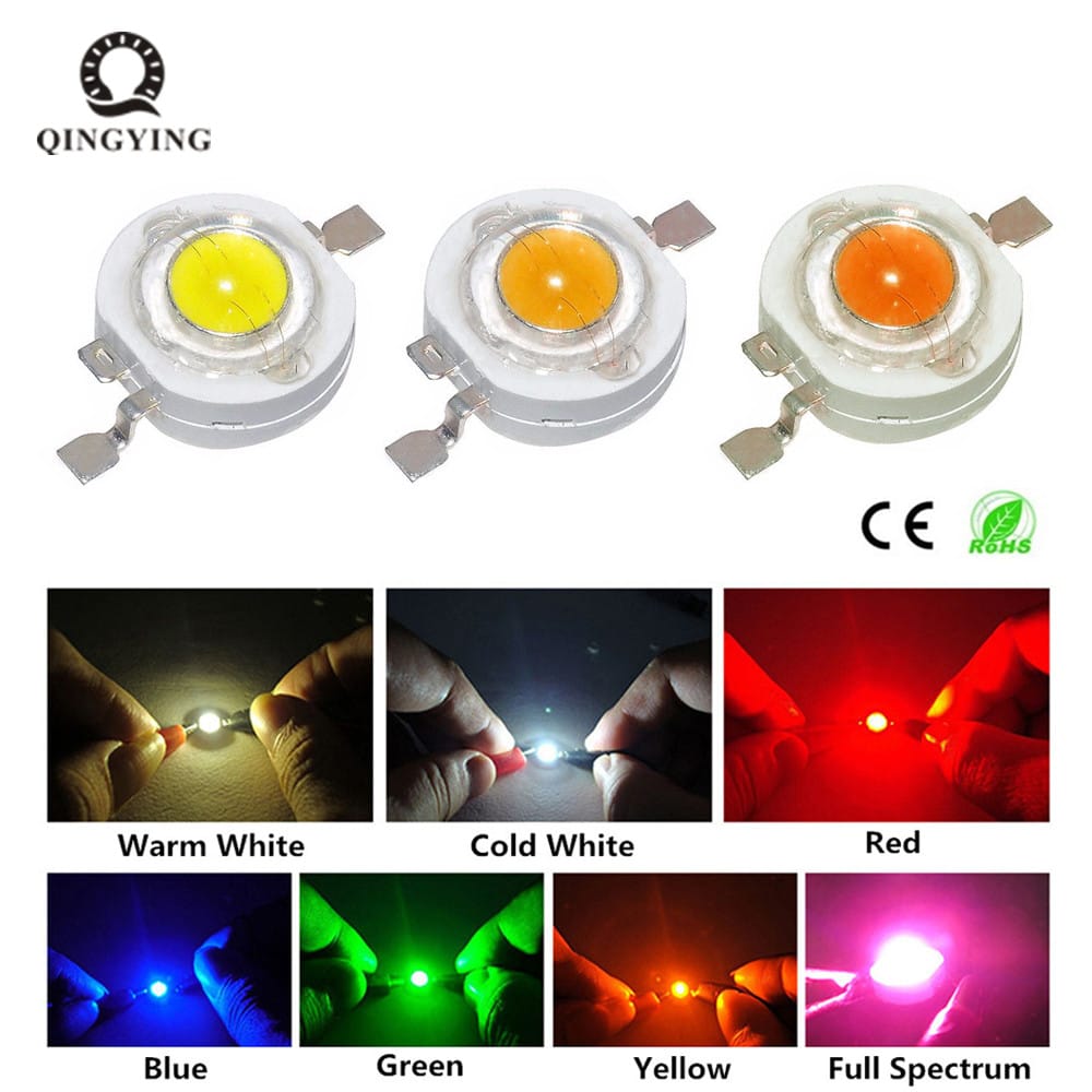 10pcs 1W LED 3W High Power LED Chip Light Beads Cold White Warm White Red Green Blue Yellow For SpotLight Downlight Lamp Bulb