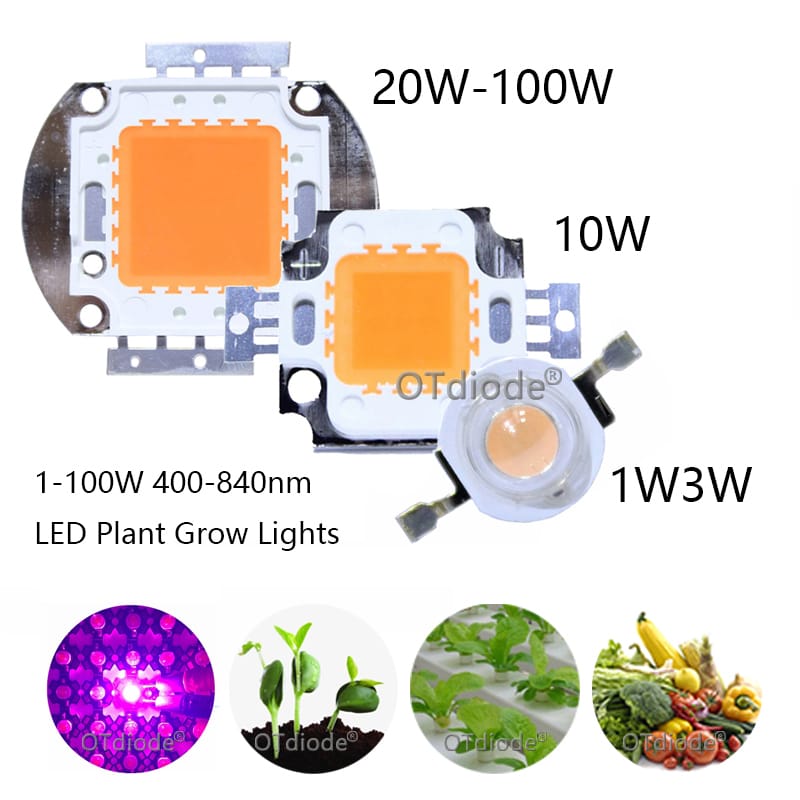 400nm-840nm Full Spectrum Grow Light 1W 3W 10W 20W 30W 50W 100W High Power LED COB Beads 45mil Bridgelux Chip For Plant Grow