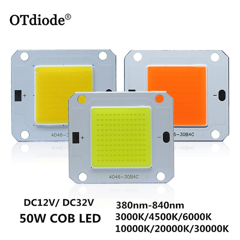 1PCS  High Power 50W LED Chip COB Lights DC12V/32V Light Beads Diode White Warm White Cold White Full Spectrum3000K-30000K
