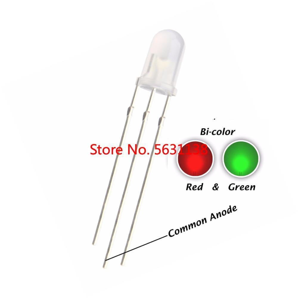 100PCS 5MM Red and Green LED Emitting Diode Common Anode Diffused DIP-3 Lamp Bicolor 20mA 3 Pin Light Beads chip led power leds