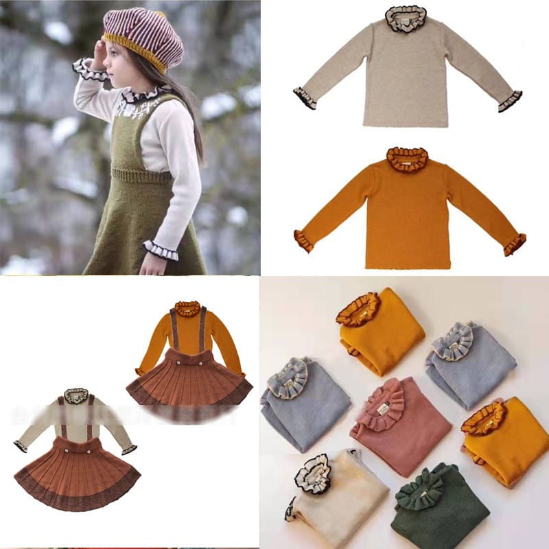 Kids Sweaters 2020 Autumn Kal Brand Girls Princess Solid Color Kint Lace Collar Pullover Baby Child Fashion Tops Clothes Spring