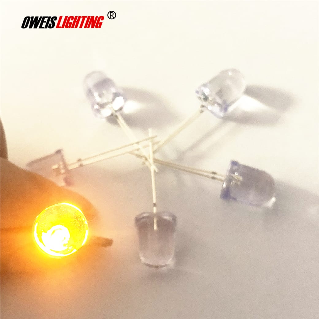 100PCS, 10MM YELLOW DIP LED, F10, Water Clear, 20mA, 2.0-2.2V, 586-589NM, Round  Light Beads Lamp