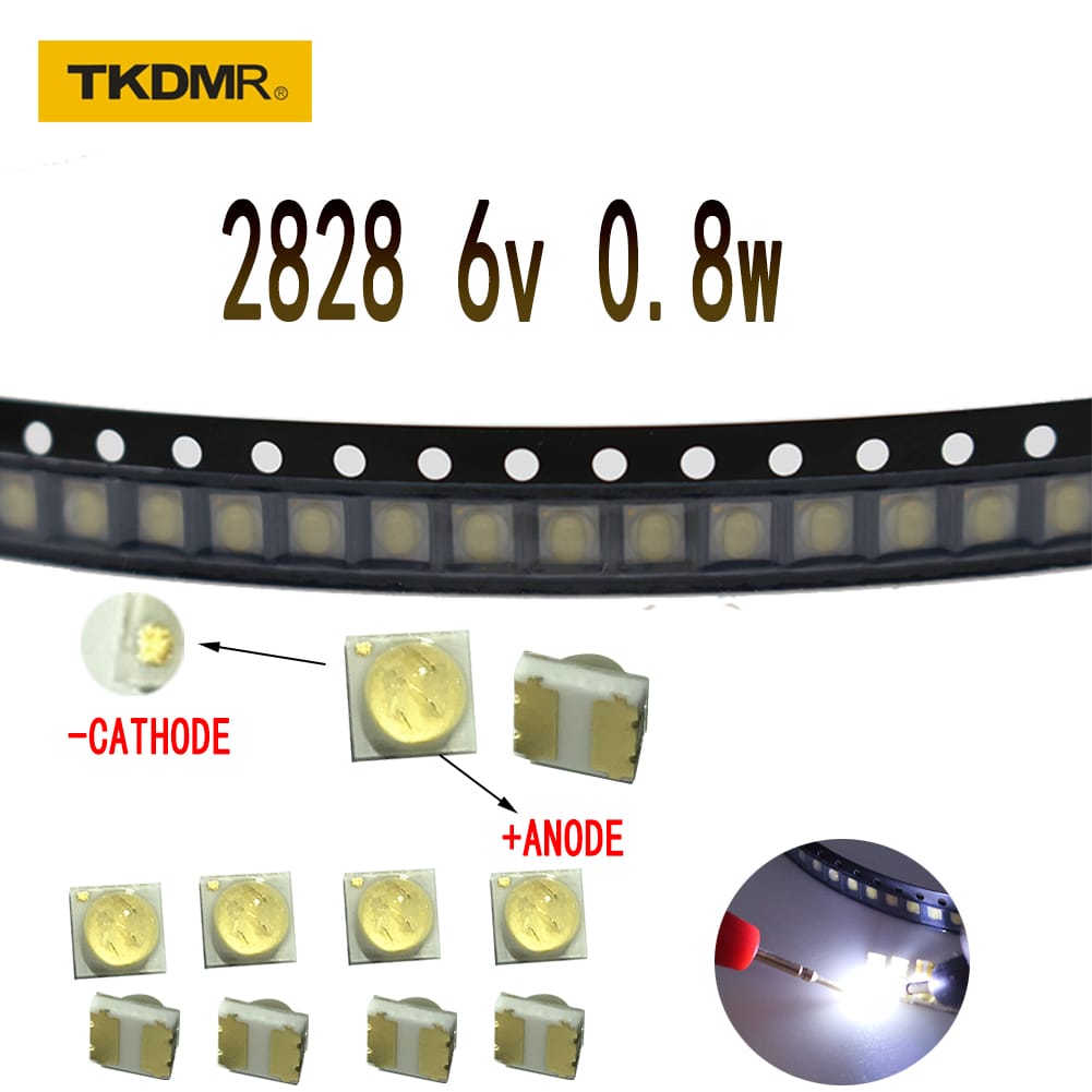 TKDMR 100/50/20Pcs 2828 LED SMD Lamp Cold white light Beads 6V 1W TV Backlight Strip Bar Repair TV best quality Lens sphere