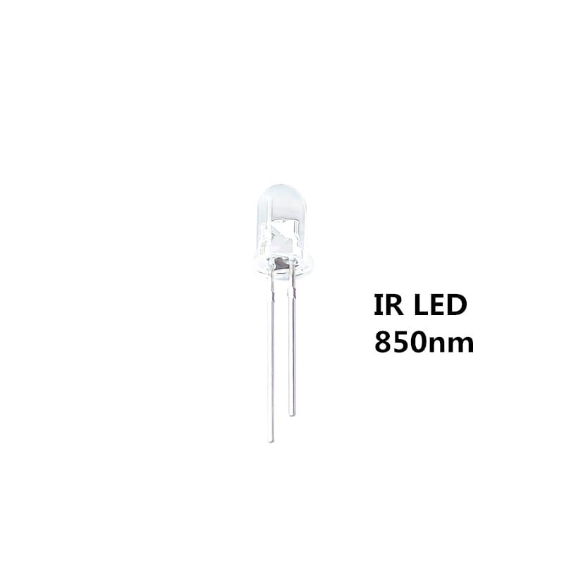 100PCS, 5MM 850NM IR LED, Water Clear, Infrared Ray Lamps, 20mA, F5 850NM, Light Beads