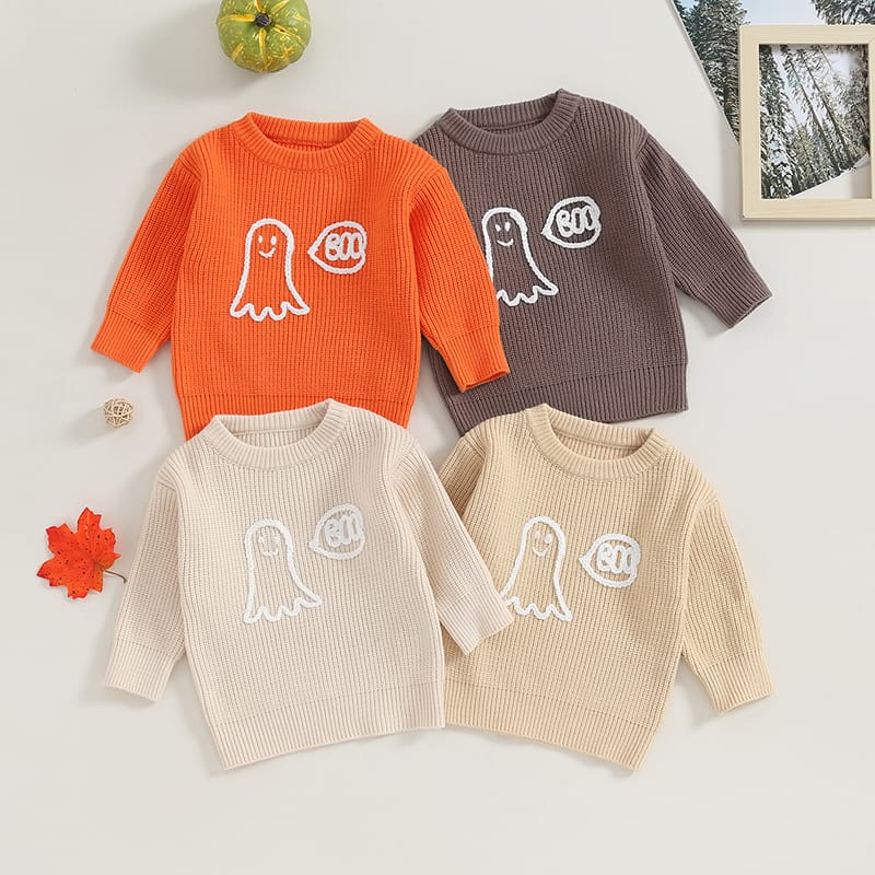 2023-08-04 Lioraitiin 0-6Years Toddler Baby Girl Boy Halloween Sweater Ghost Letter Embroidery Sweatshirt Fall Winter Clothes