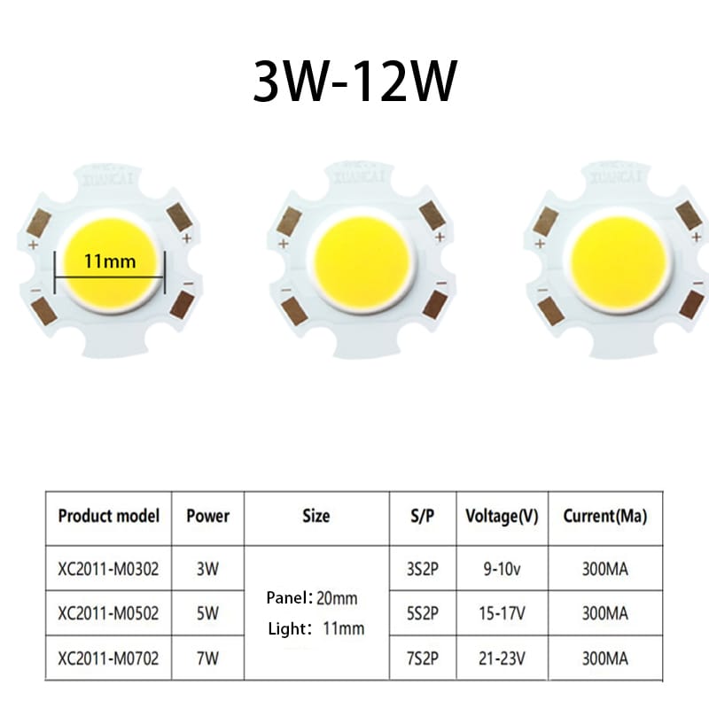 3W 5W 7W 9W 10W 12W Warm Yellow White Six Lobel 20mm OD SMD COB Integrated Light-Emitting Panel LED Base Bulb Lamp Bead Emitter