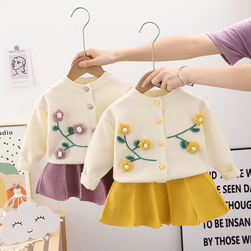 1-8TNew Korean version of small flower knitted two-piece girls' short skirt set skirt for children