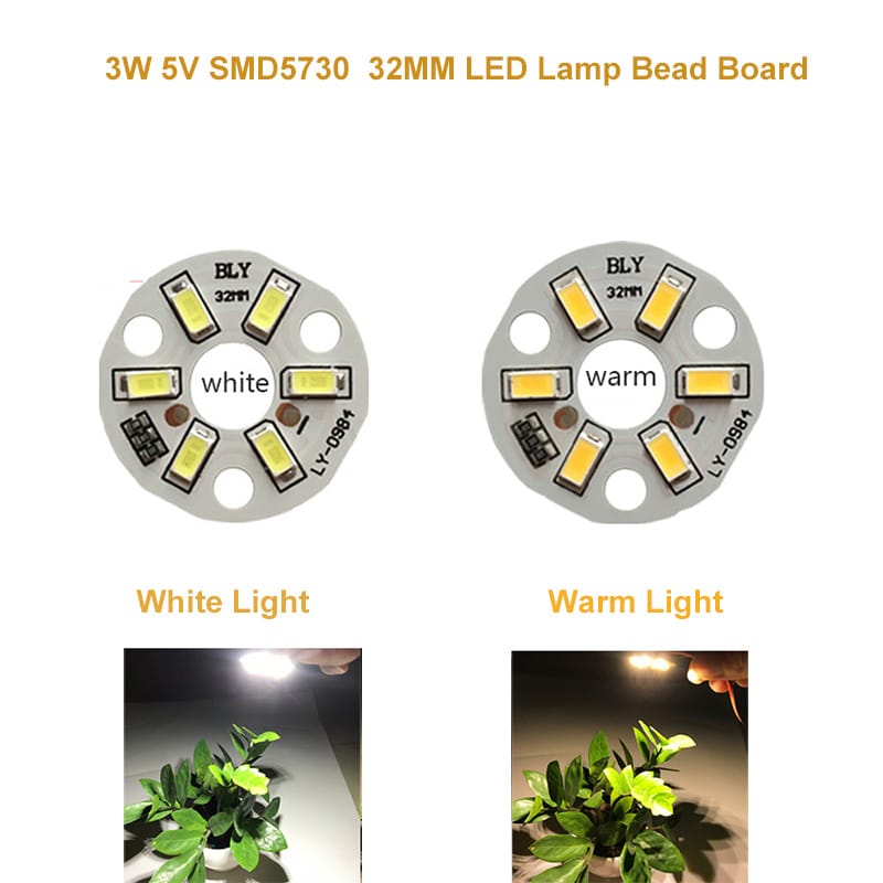 High Brightness 1pc LED 5730SMD 3W 5V Color Lamp Bead Board Bulb Round Transformation Light Source Dia 32MM White And Warm Light