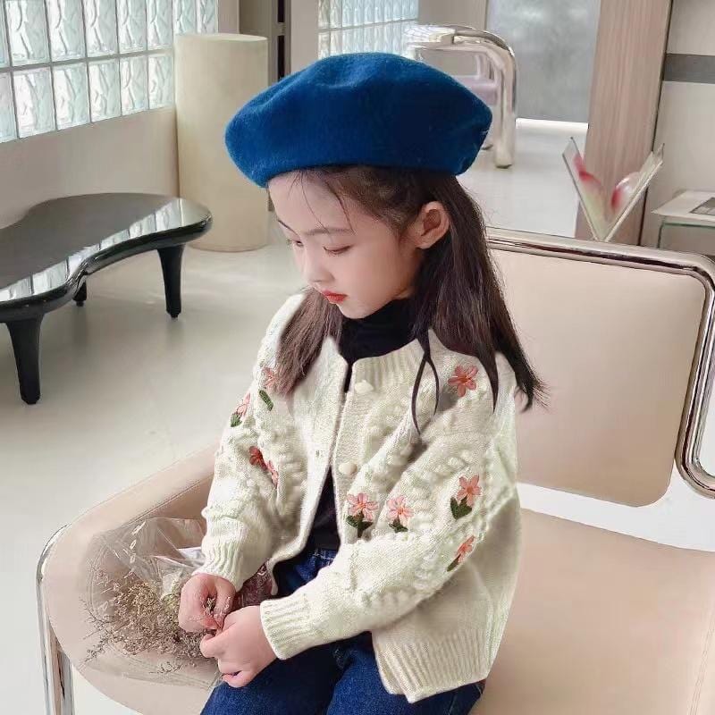 Girls Sweater Cardigan Spring and Autumn New Style Korean Children Flower Knitted Coat Girl Winter Clothes Winter Sweater