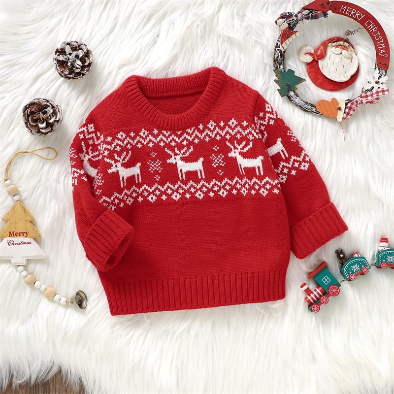 Baby Knitted Sweater Winter Toddler Girl Boy Christmas Santa/Elk Print Casual Warm Long Sleeve Pullovers Infant Knitwear